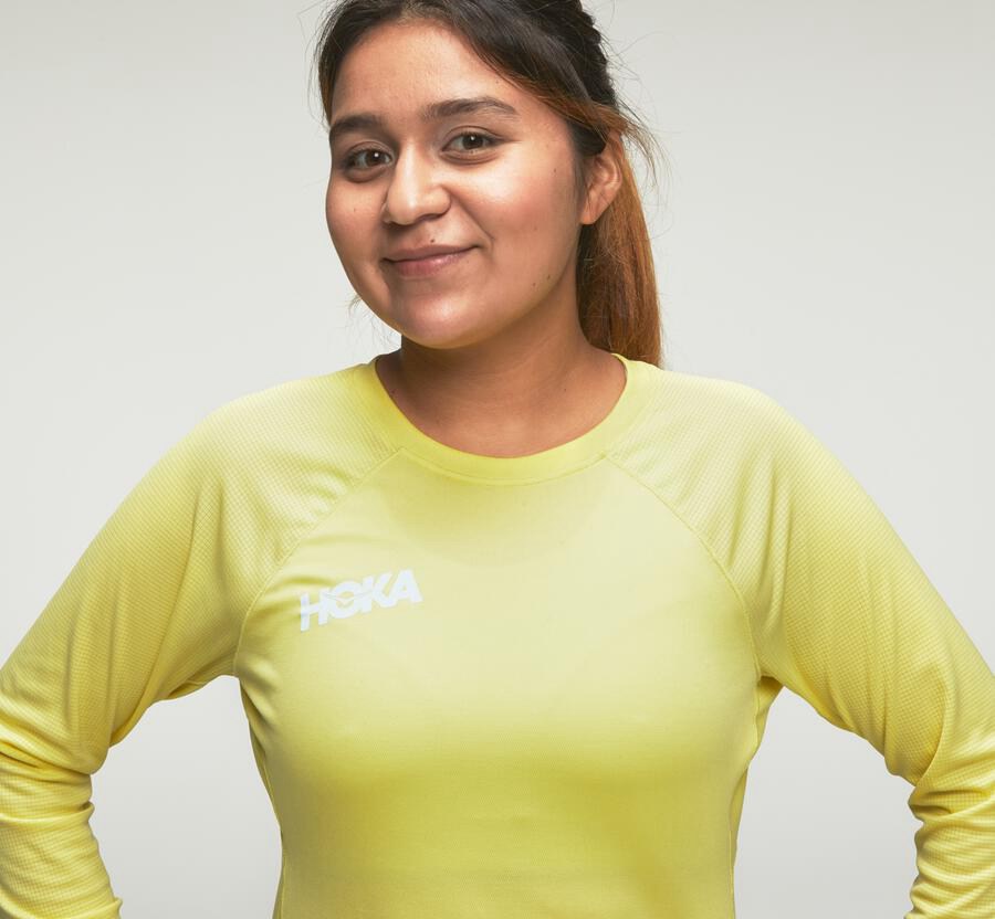 Tops Womens - Hoka One One Performance Long Sleeve - Yellow - LSZNYWI-58